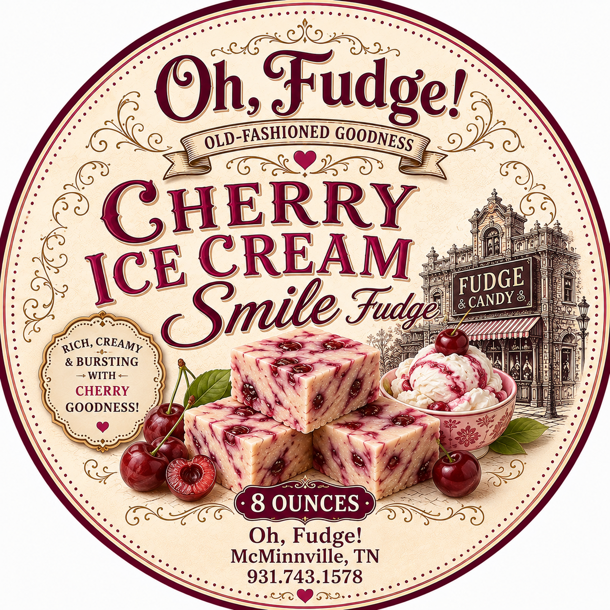 Cherry Ice Cream Smile fudge label