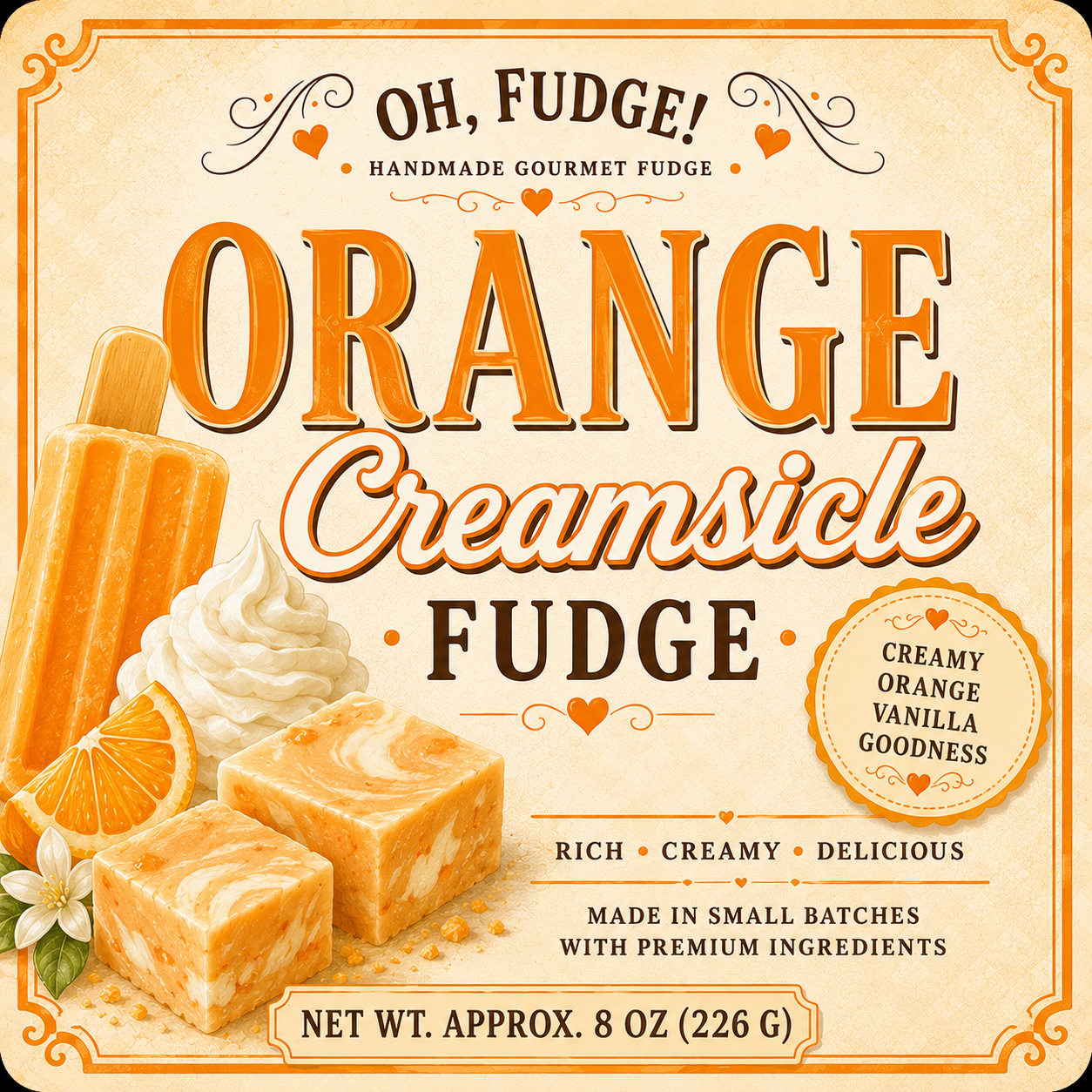 Creamsicle fudge label