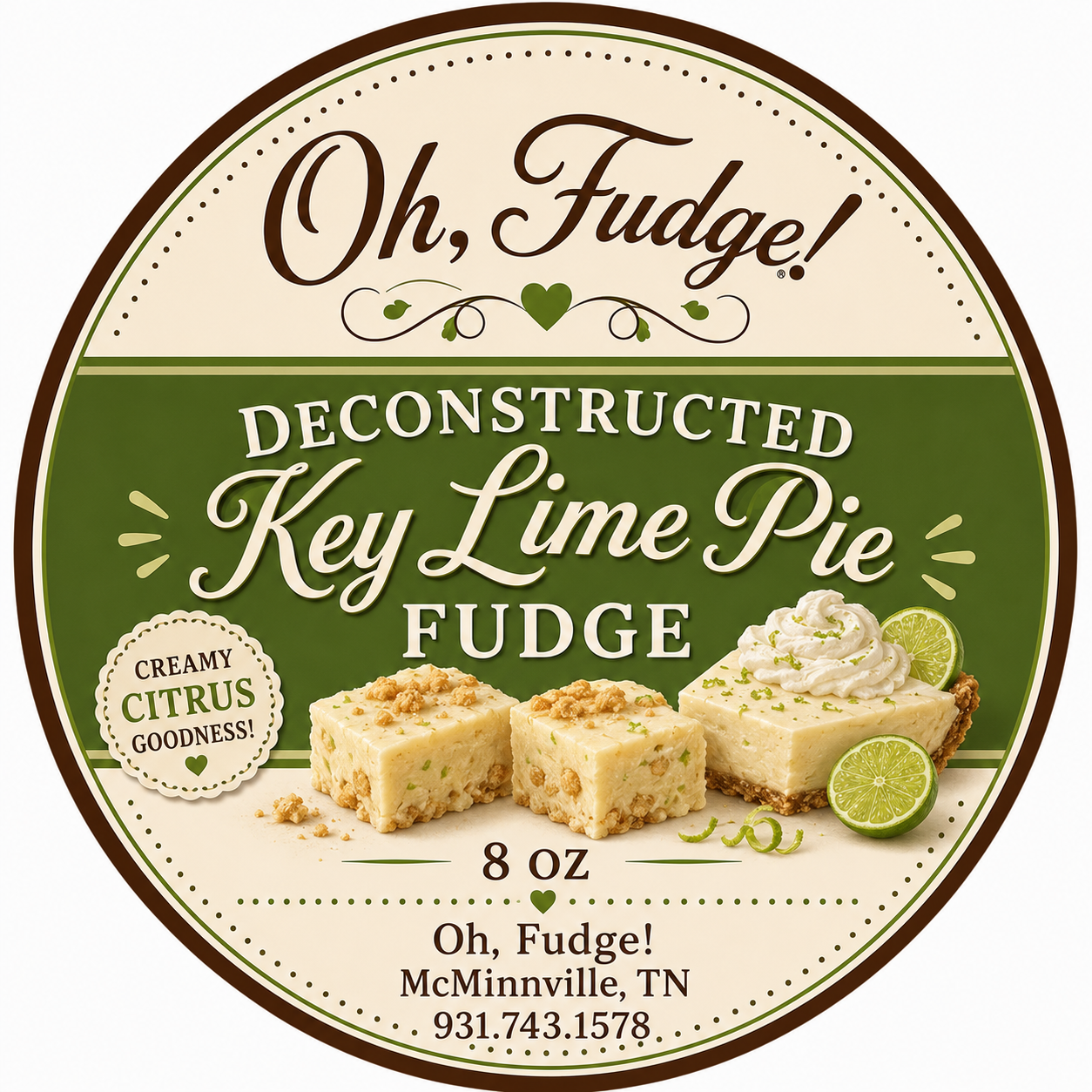Deconstructed Key Lime Pie fudge label