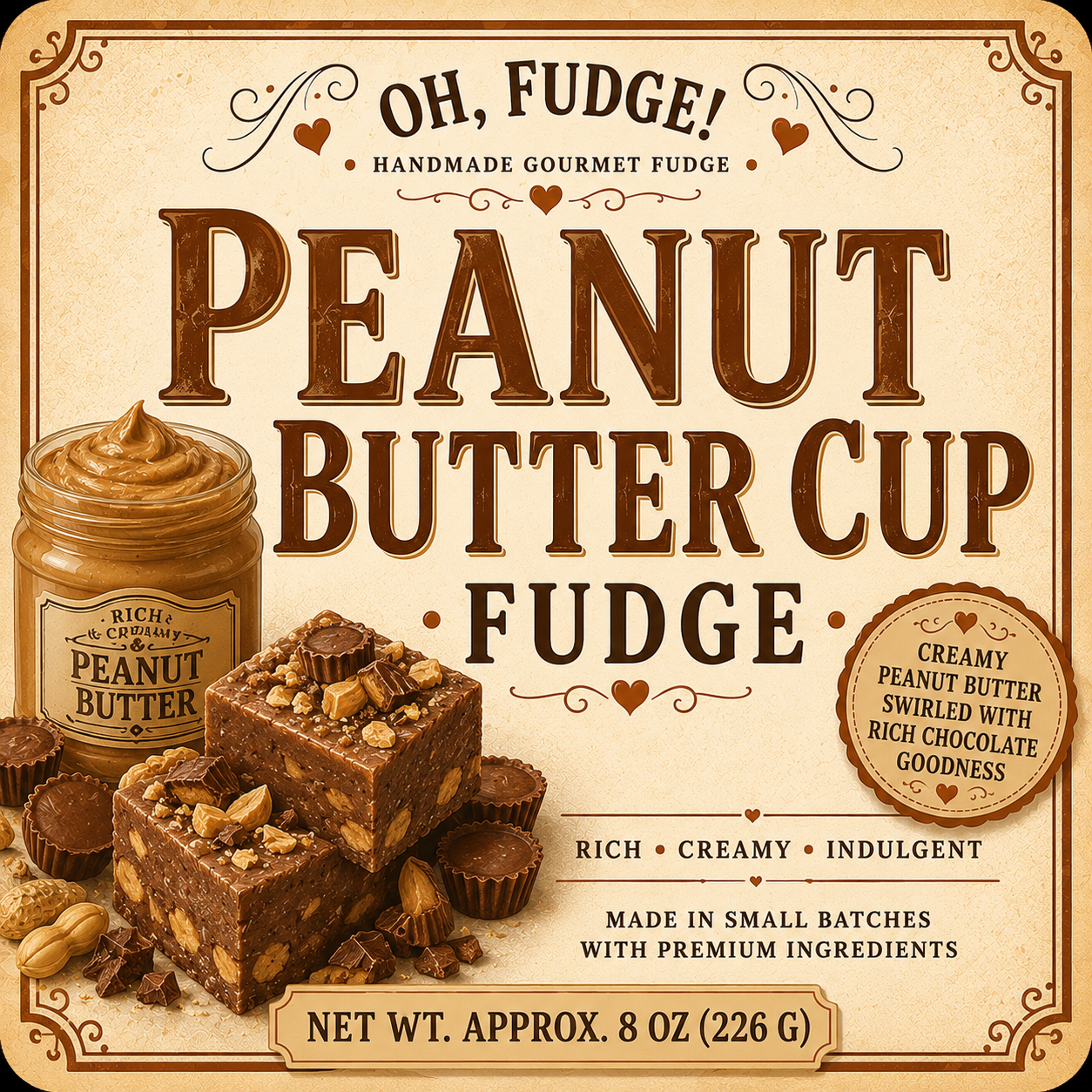 Peanut Butter Cup fudge label